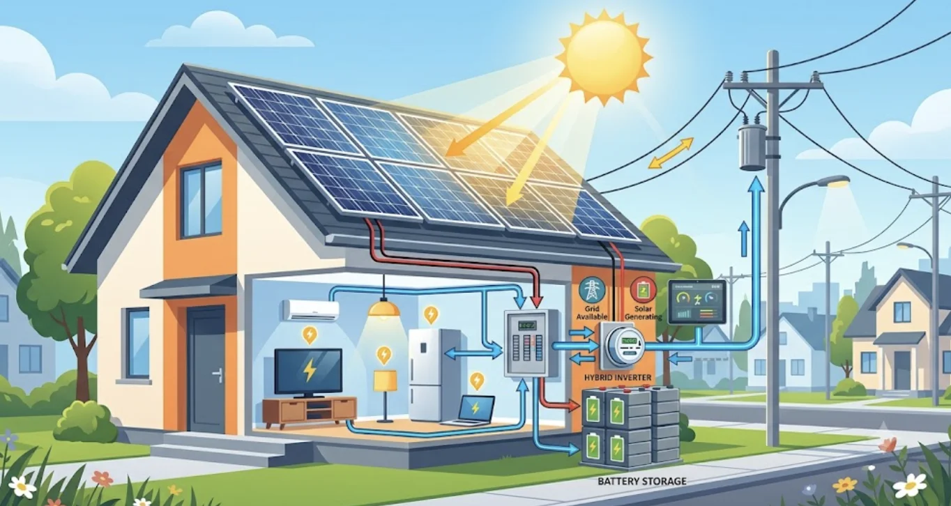Instalación de sistema solar híbrido con baterías en vivienda
