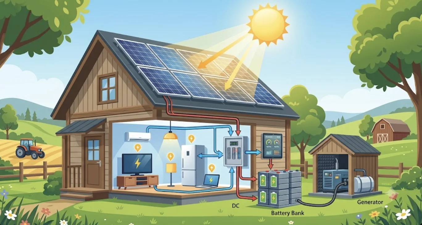 Instalación de sistema solar off-grid en zona rural sin red eléctrica